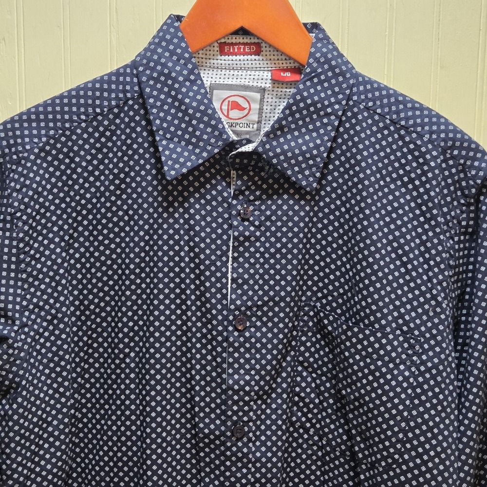 Checkpoint Shirt Mens Large Blue Geometric Long Sleeve Button Up Slim Fit